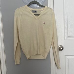 Walk-On Cream V-Neck Sweater with Red Logo